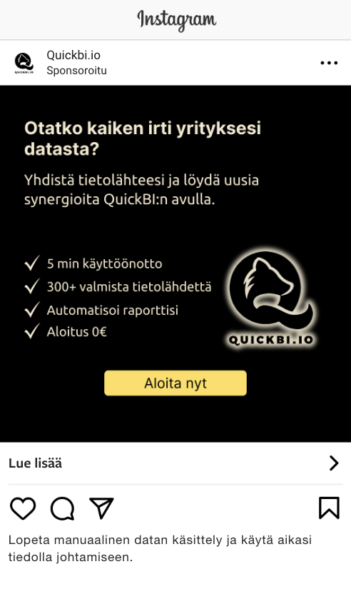 Kuvamainos Instagram-syötteessä puhelimen ruudulla.
