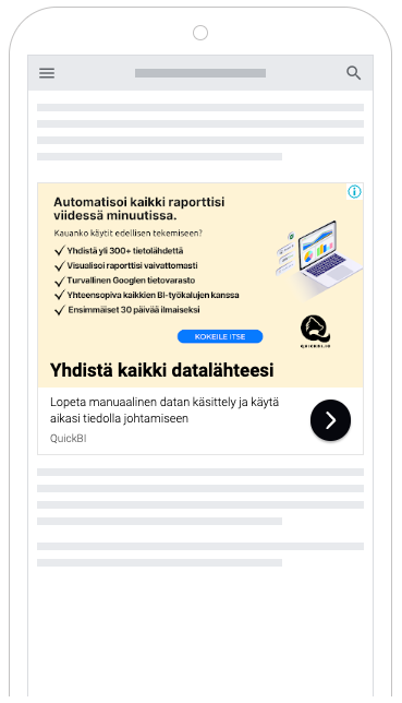 Kuvakaappaus display-mainoksesta puhelimen ruudulla.
