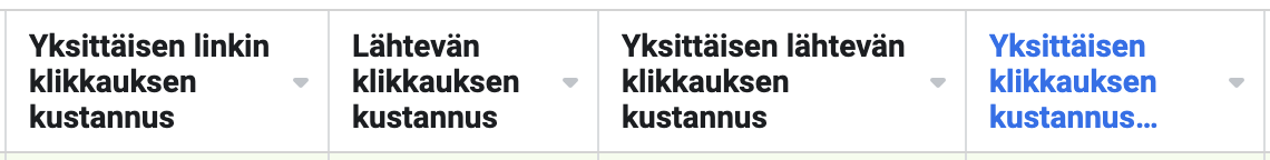 Facebookin klikkaustyyppejä mainostyökalun tilastonäkymässä.