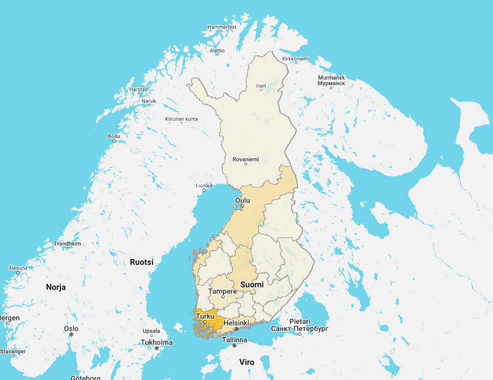 Esimerkki PMAXin maantieteellisistä sijainneista kartalla.