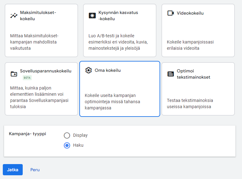 Google Ads A/B testit